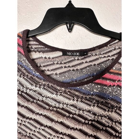 Nic+Zoe Womens Long-Sleeve Asymmetrical Hem Striped Sweater Small Multicolor - Picture 6 of 9